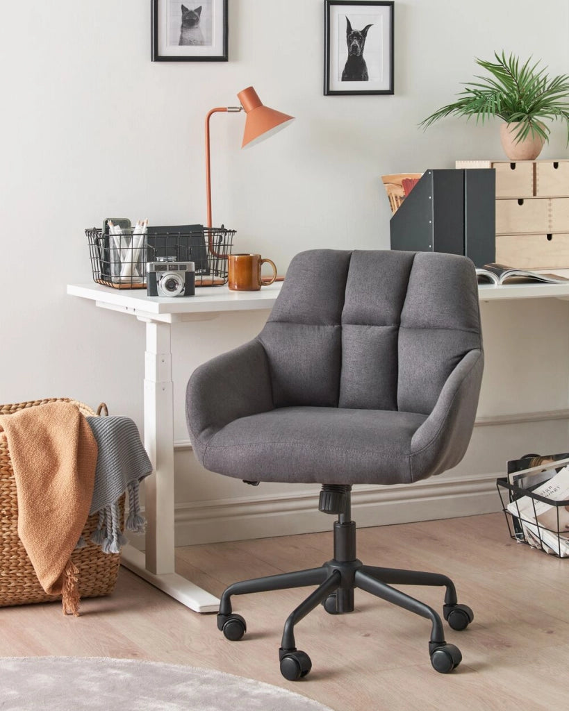 Sedia da ufficio in tessuto grigio con struttura in metallo nero con funzione girevole ufficio elegante