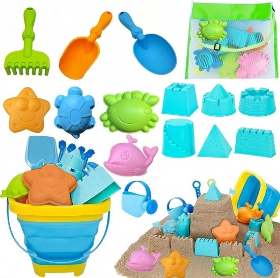Set di sabbia per bambini con zattera, secchio e forme di sabbia - Riutilizzabile per divertimento al mare