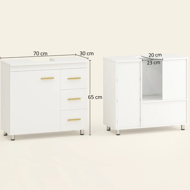 Mobile bagno sottolavabo bianco con ante e cassetti