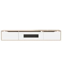 Mobile TV Moderno in Bianco Lucido e Legno, Illuminazione LED a Cambio Colore, 180x35x30 cm, Bianco