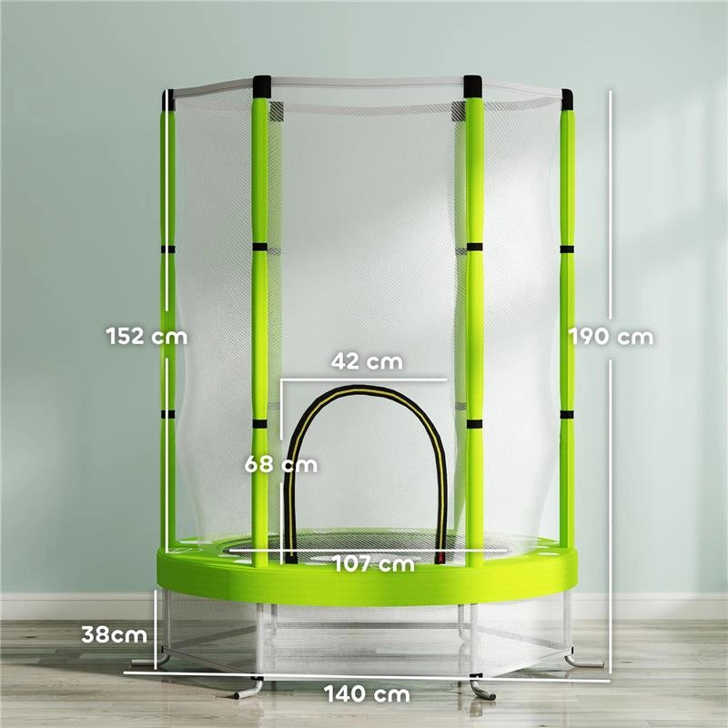 TRAMPOLINO ELASTICO PER BAMBINI Ï140 CM CON RETE DI SICUREZZA E DISEGNI, ETÓ 3-6 ANNI, VERDE