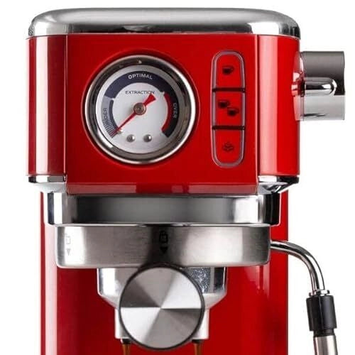 Ariete 1381 Macchina da caffè con manometro, compatibile con caffè in polvere e cialde ESE, 1300 W, Capacità 1,1 L, 15 bar di pressione, Filtro ½ tazze, Dispositivo Cappuccino, Rosso