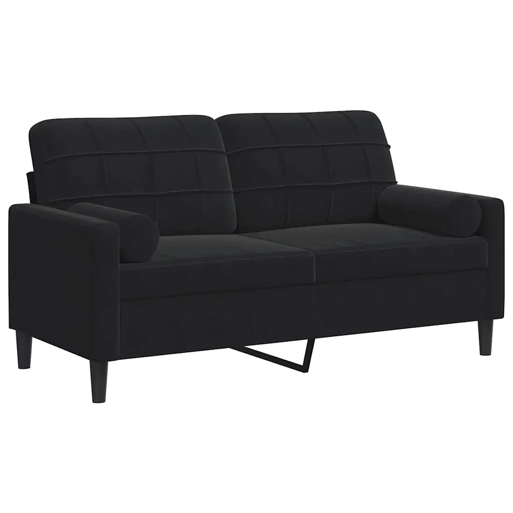 Divano | Divano da soggiorno | Sofa a 2 Posti con Cuscini Nero 140 cm in Velluto