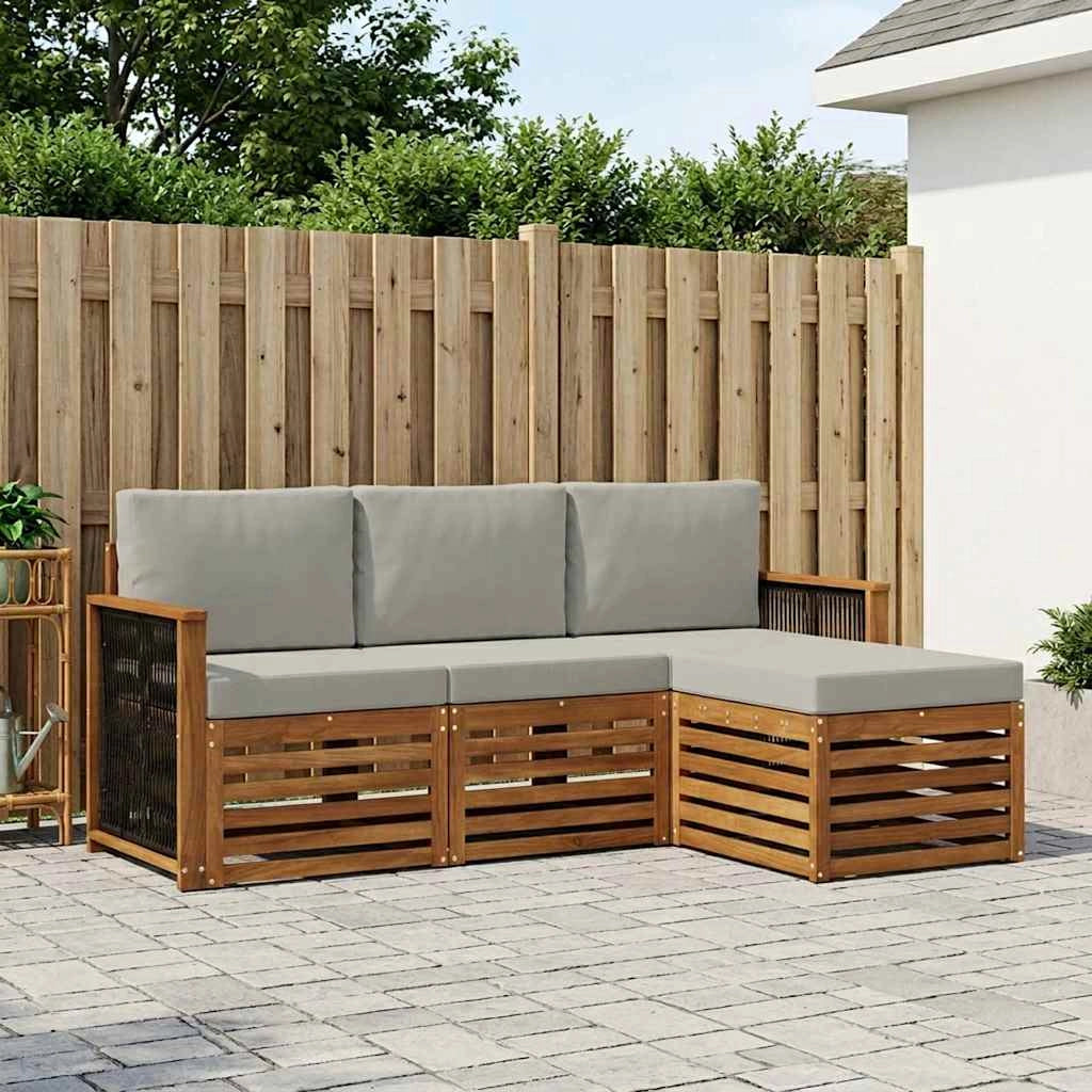 Set di divani da esterno 4 pz Naturale e Grigio Chiaro 3384202