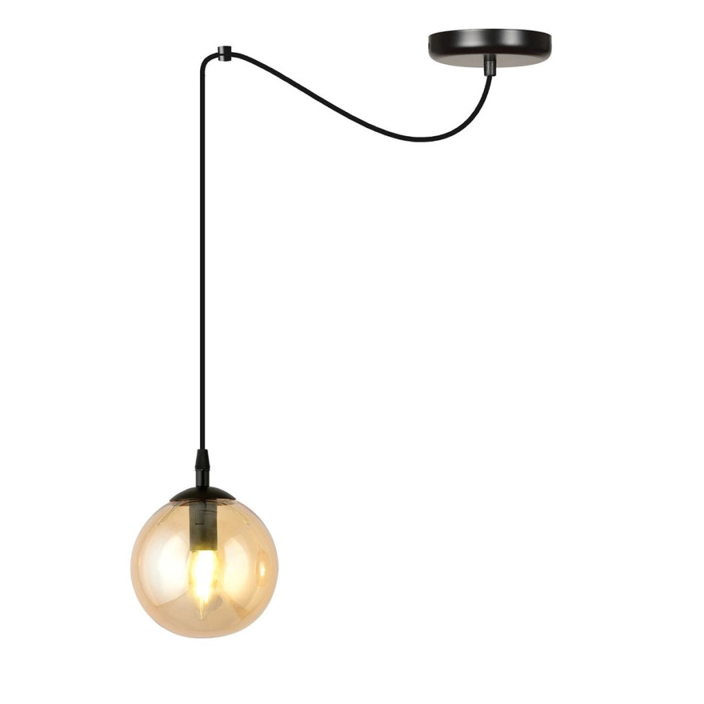 Lampada a sospensione GIGI in acciaio nero e vetro ambra