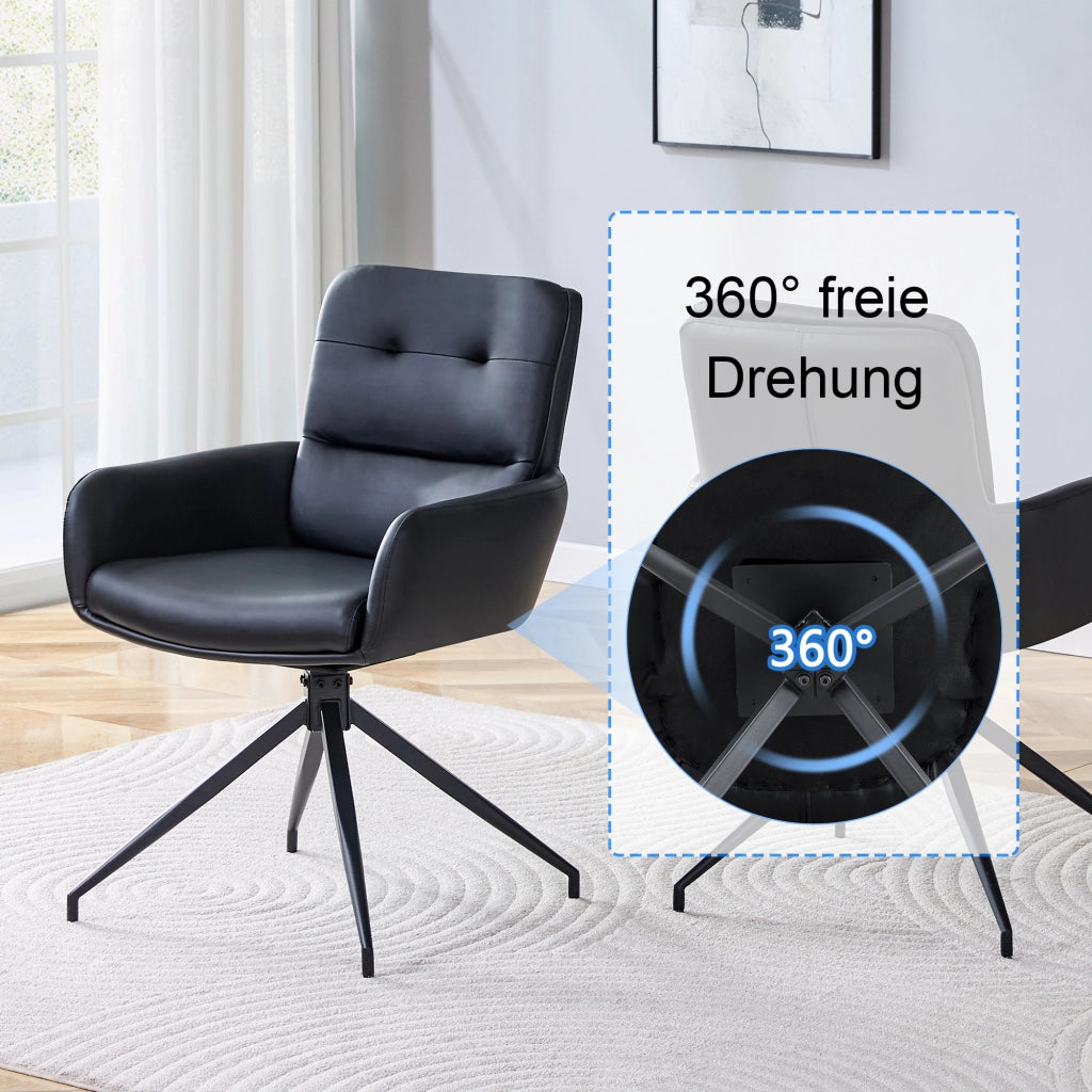 SEDIA Girevole 85 cm in PU Nero e Metallo Nero Set da 2 pezzi