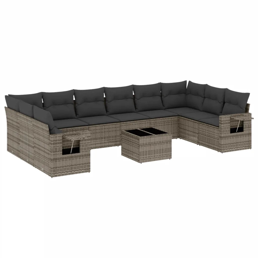 Set Divani da Giardino 11 pz con Cuscini in Polyrattan Grigio 3253017