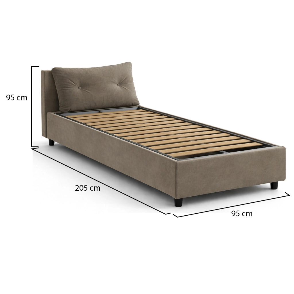 Letto singolo Amaro, Letto contenitore con rivestimento in tessuto, Made in Italy, Apertura frontale, adatto per materasso cm 80x190, Tortora
