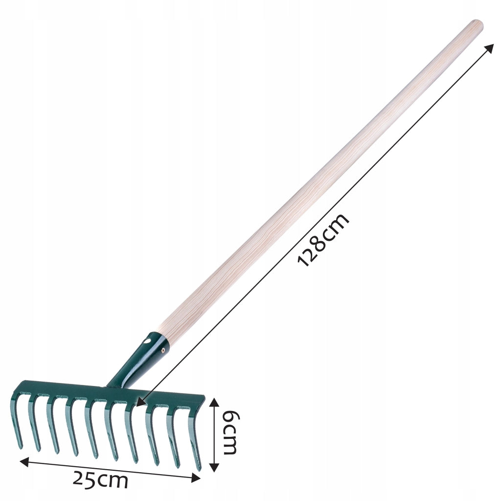 Rastrello per foglie KADAX per giardino, con manico in legno, lunghezza 138 cm, 10 denti, robusto.