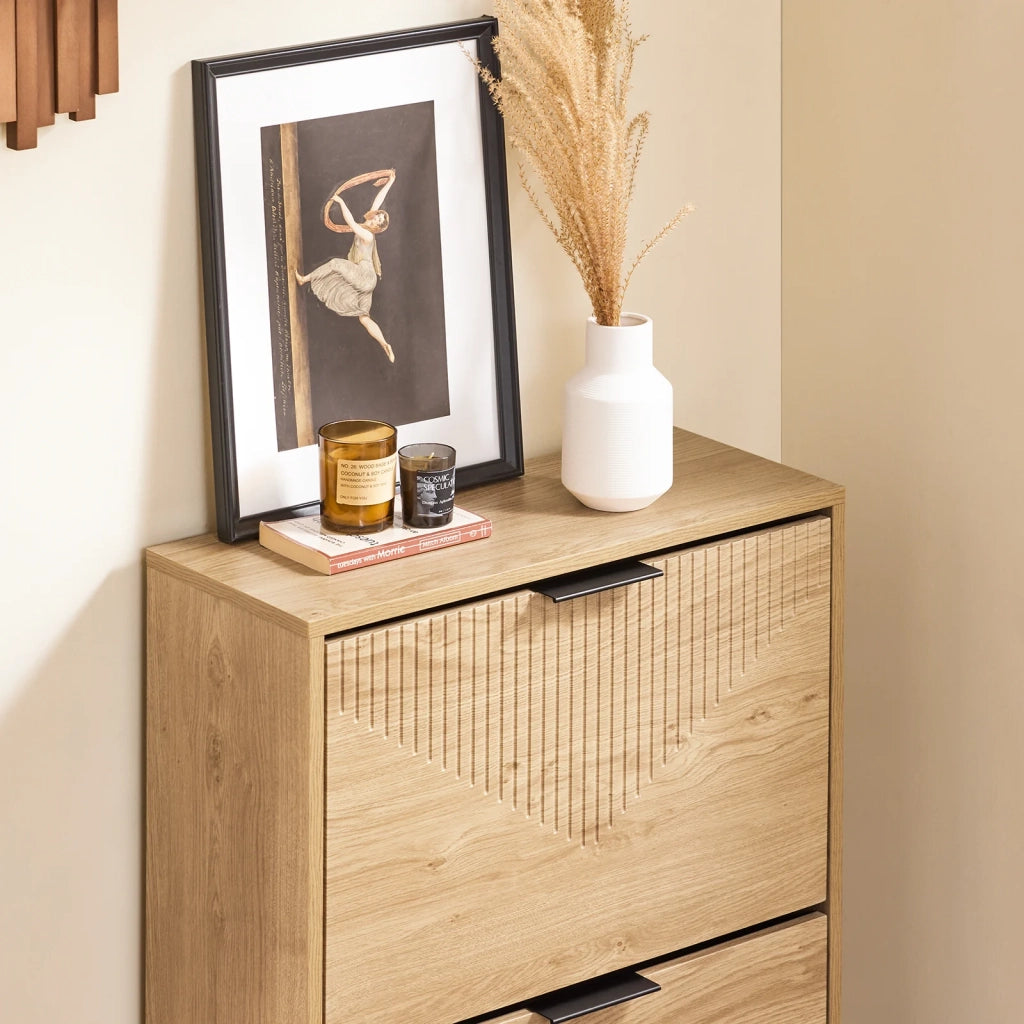SoBuy FSR200-II-N, Scarpiera Salvaspazio Slim - Mobile Ingresso Moderno con Ante Ribaltabili, Scarpiere Moderne in Legno Chiaro per 8 Paia Scarpe - Mobiletto Esterno Slim 60x24x83 cm