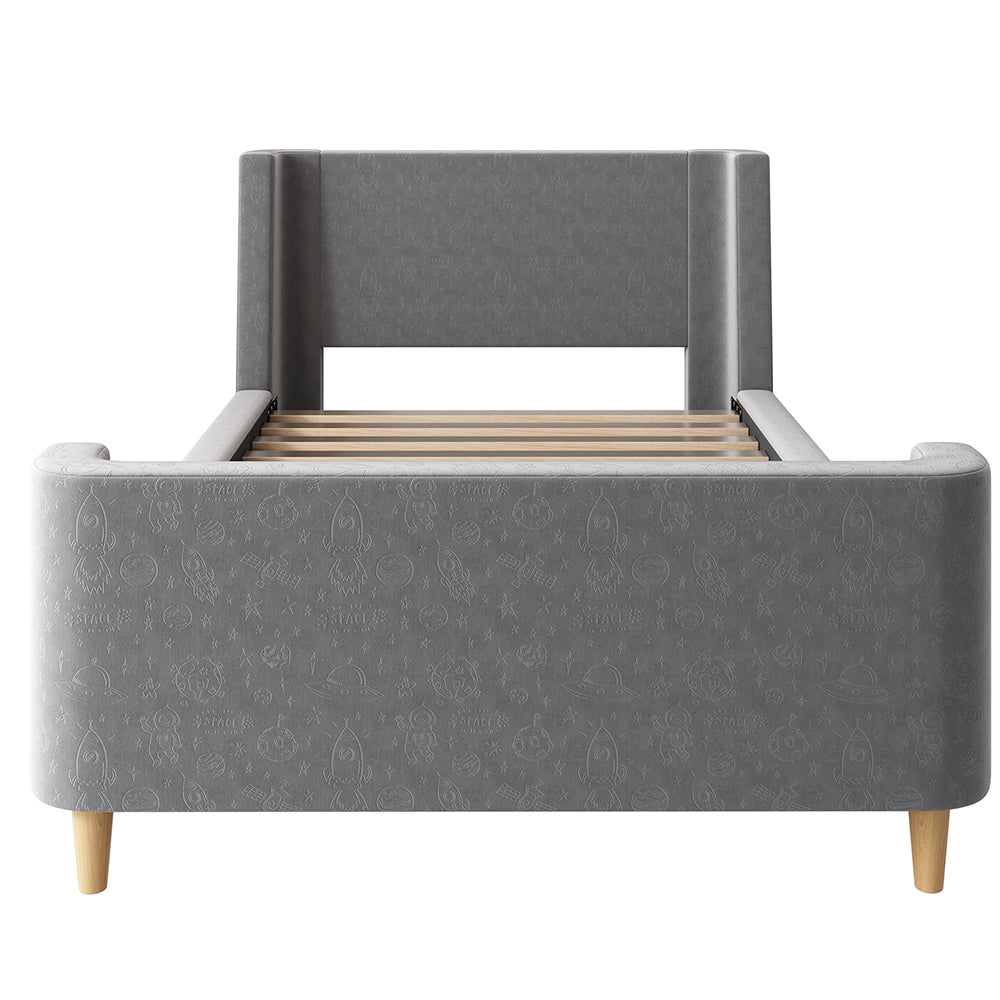 Letto singolo imbottito per bambini - Xylo - 90x200 cm - Grigio velluto
