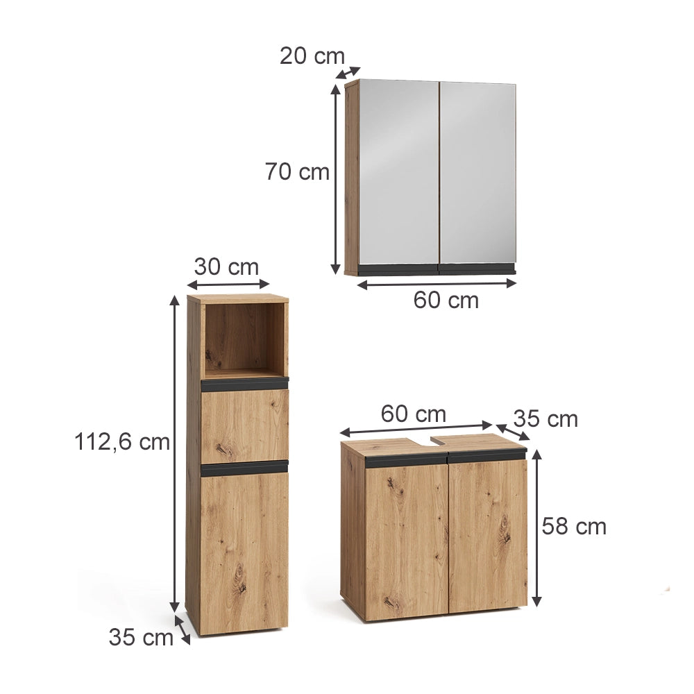 Vicco Set di mobili da bagno Artigiano 3 pezzi, con cabinet midi