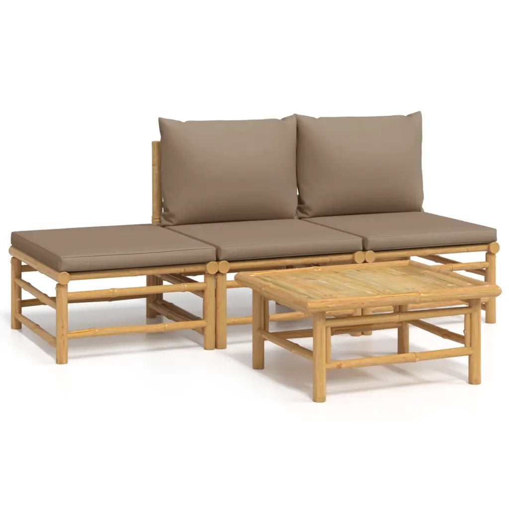 Set Salotto da Giardino 4pz con Cuscini Tortora Bambù 3155139