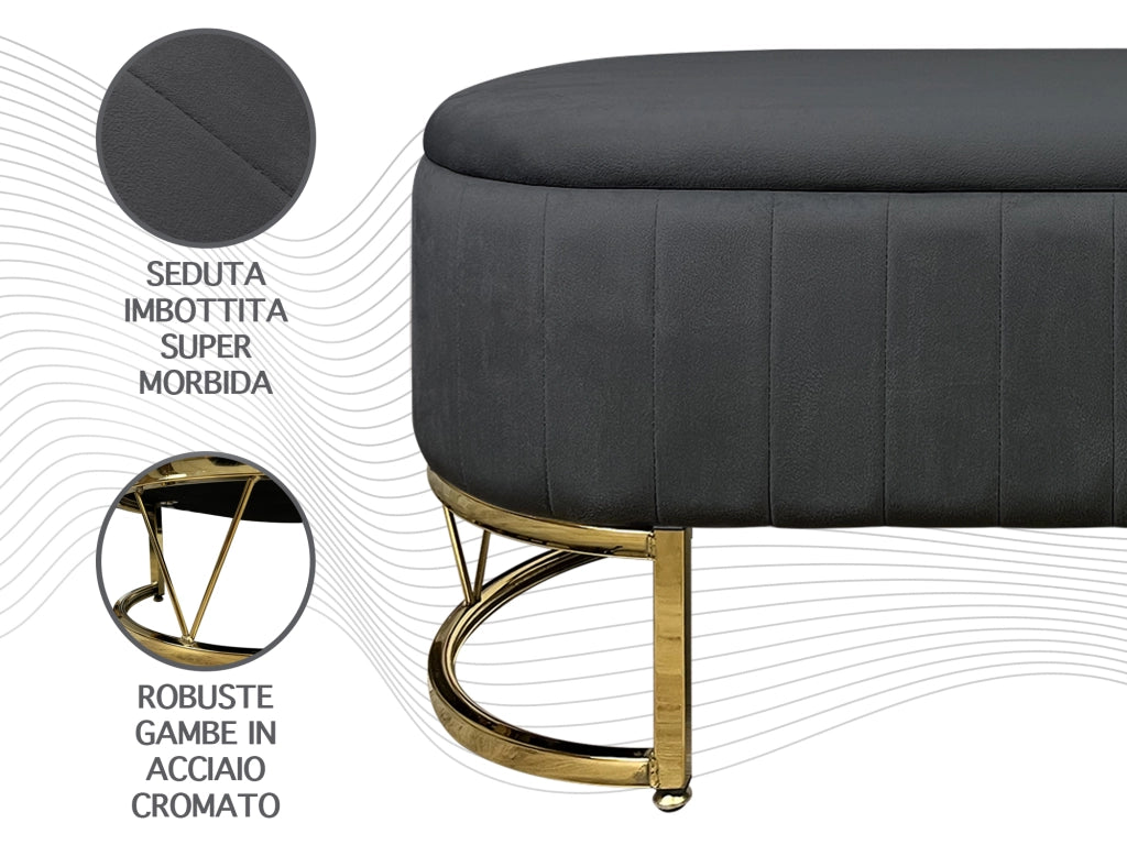 Panca Imbottita Divanetto In Velluto Contenitore Pouf PortaOggetti Panca Sgabello A Pie Di Letto Con Gambe In Metallo Dorato Cassapanca Ingresso Legno Massello Panchina  - Stone
