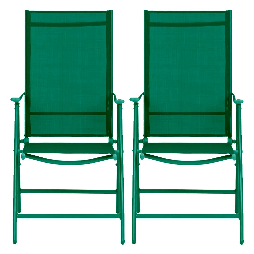 Set 2 Sedie Pieghevoli da Giardino Verde Sdraio da Esterno Tessuto Traspirante
