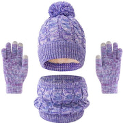 Set di calzature per bambini in lana calda, composto da cappello, sciarpa e guanti, con fodera di fleece, arcobaleno, colore viola
