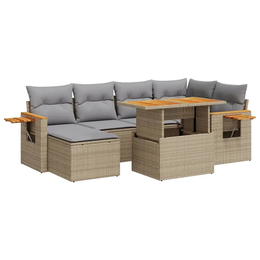 vidaXL Set Divani da Giardino 7 pz con Cuscini Beige Polyrattan Acacia