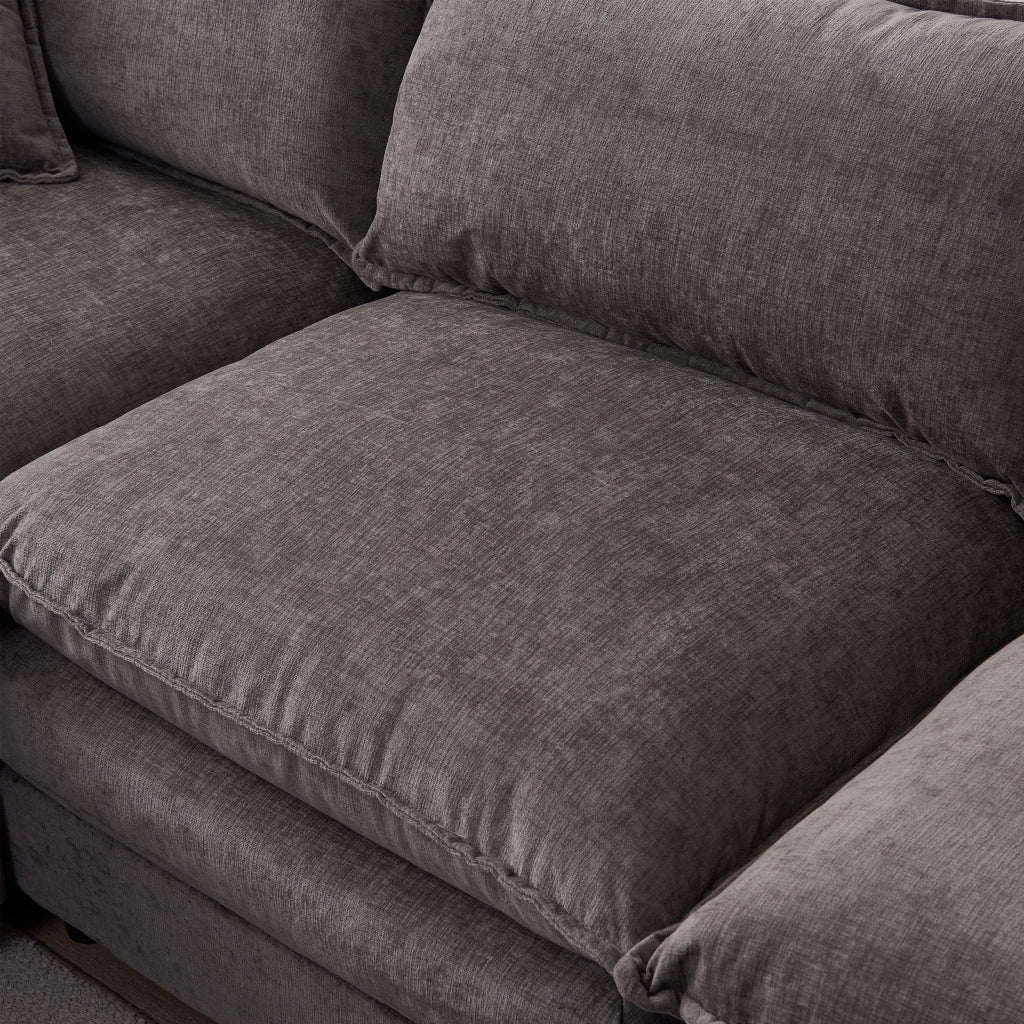 Divano Angolare Modulare 3 Posti con Pouf, Chenille Grigio