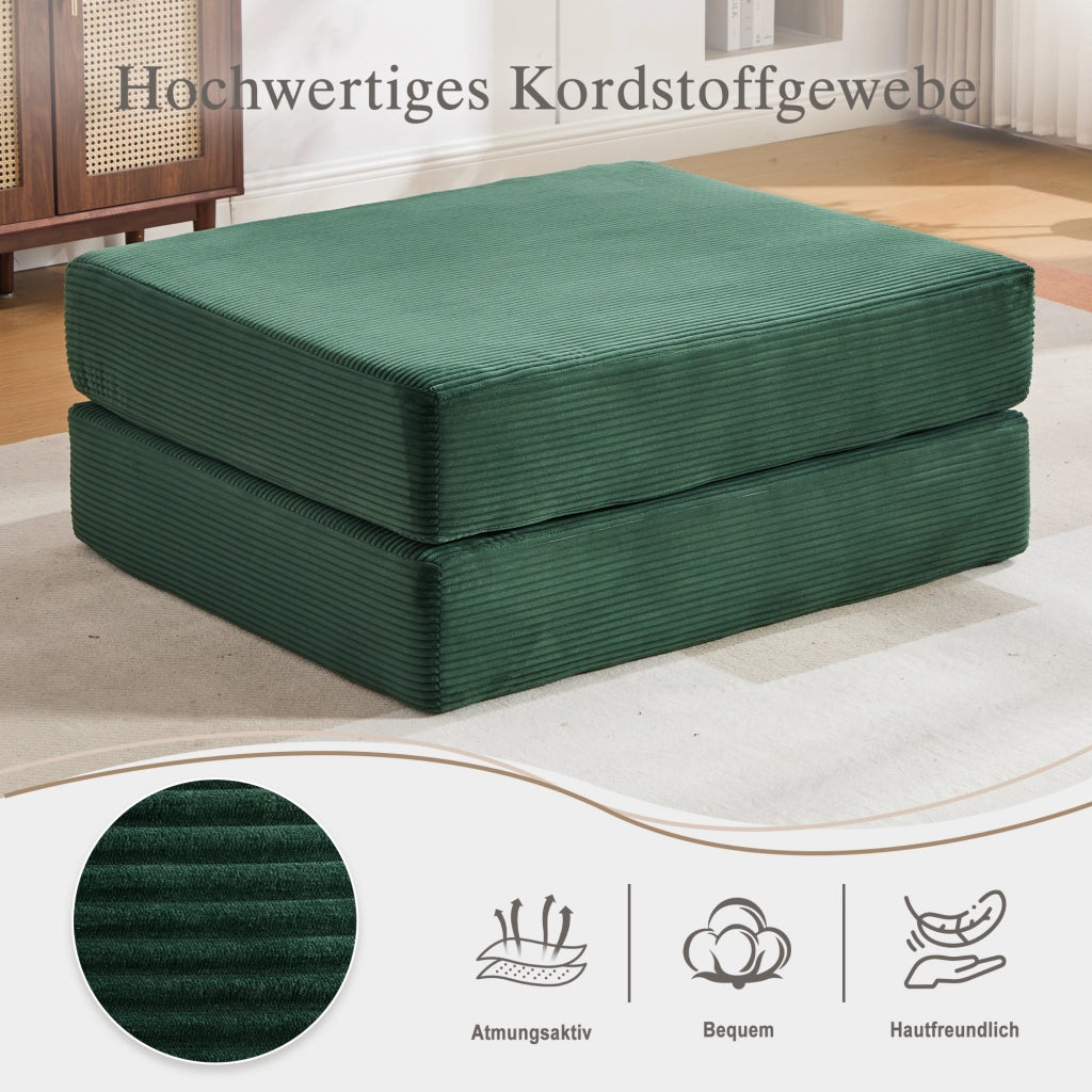 PUFF Letto pieghevole in corduroy verde smeraldo 109x95x43 cm