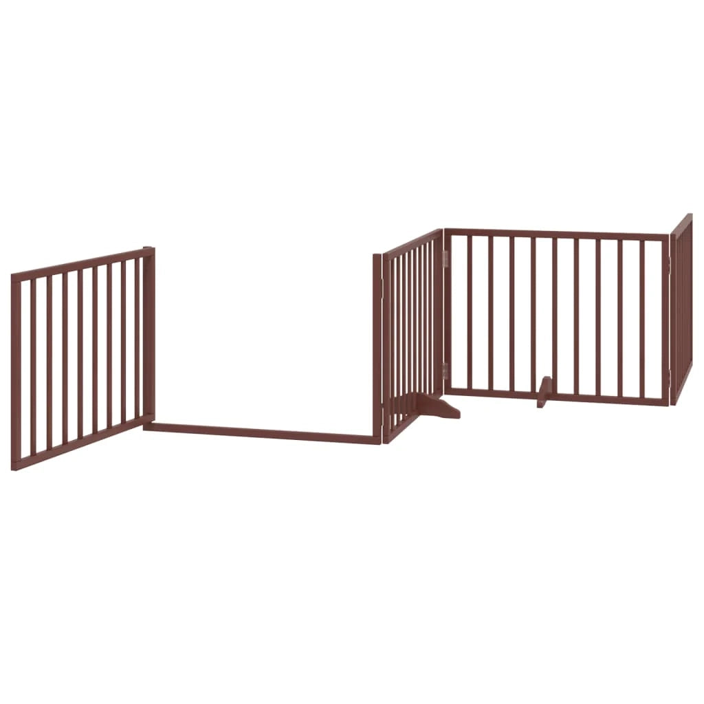 Cancelletto di sicurezza per cani con porta in legno di pioppo a 4 pannelli marrone 02_0023299