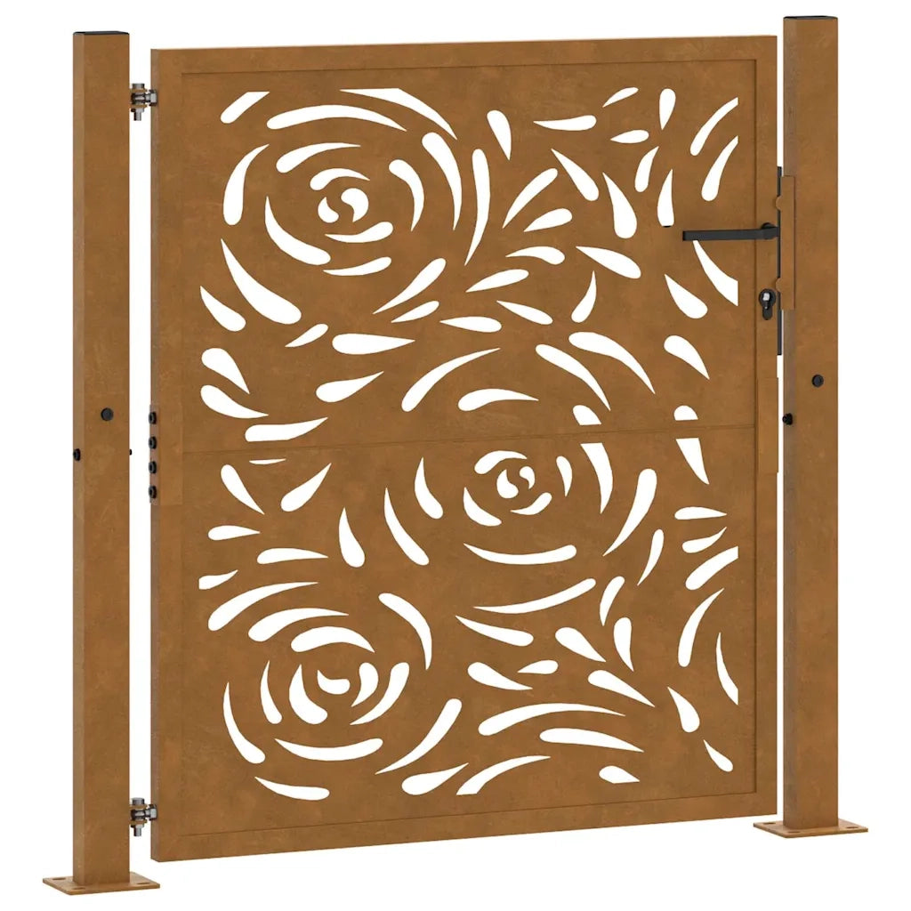 Cancello da giardino 100x100 cm in acciaio corten con design a fiamma 4100994