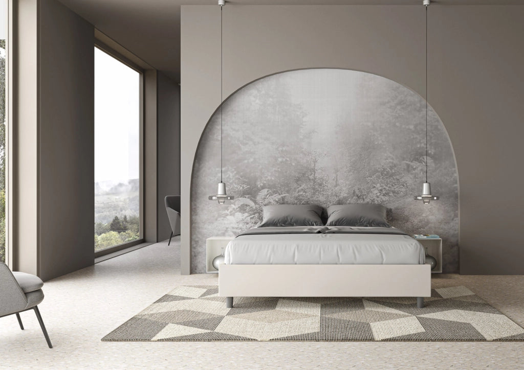 BS COM Letto matrimoniale francese contenitore imbottito 140x210 similpelle bianco