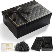 Scatola di regalo diagonale a strisce nera con nastri e cartolina di auguri per diverse occasioni - 25 x 18 x 8,5 cm