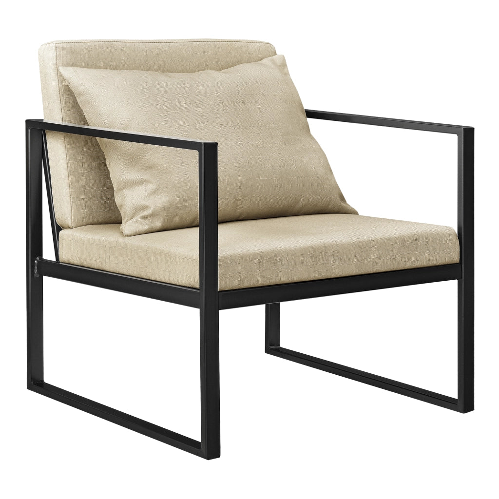 Set di 2 Poltrone con Telaio in Ferro Schienale Sedile e Cuscino Imbottiti - Beige [en.casa]