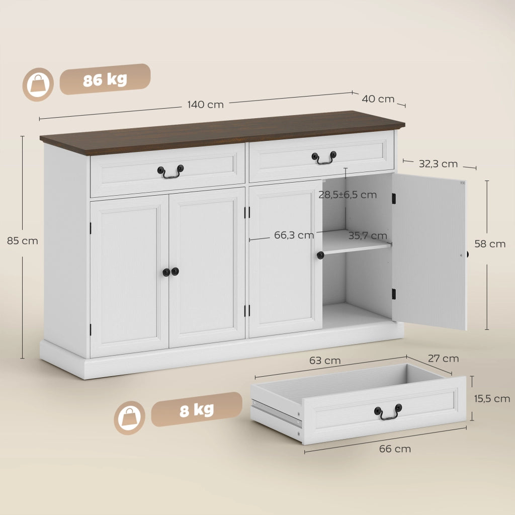 Credenza con 4 ante e 2 cassetti ¨C Xylo ¨C Legno bianco e marrone 140x40x85cm