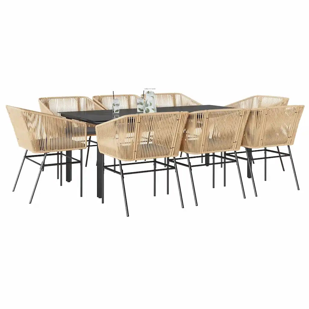 Set da Pranzo da Giardino 9 pz con Cuscini Polyrattan Vetro 3334624