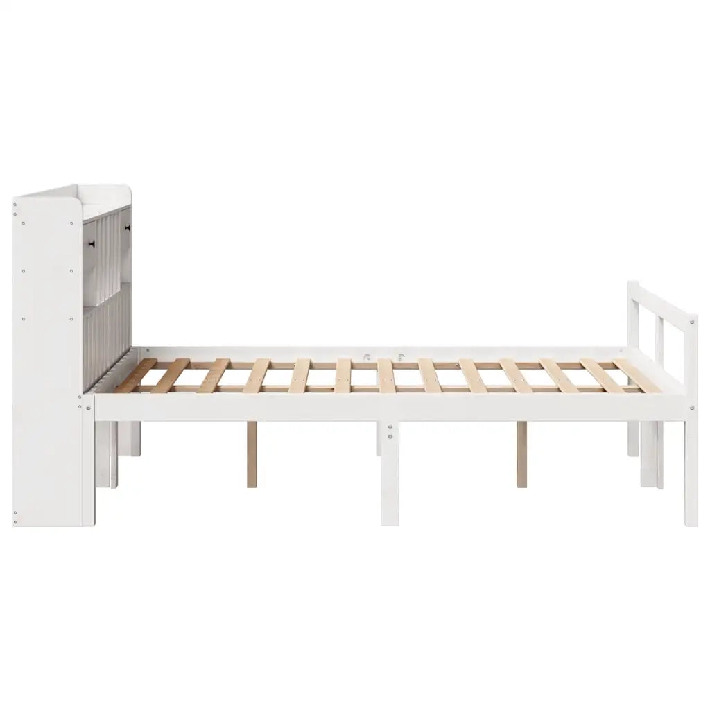 Letto Libreria senza Materasso-Struttura Letto con contenitore Bianco 135x190 cm Legno di Pino 195234