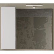 Specchio design con contenitore, 92x75 cm, collezione BURA, colori bianco lucido e cemento.