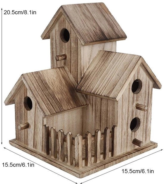 Casa per Uccelli 3 Livelli - Casa per Uccelli in Legno - Impermeabile - Decorativa - Sicura per Pulcini - Materiale Sostenibile - Cassetto per Nido