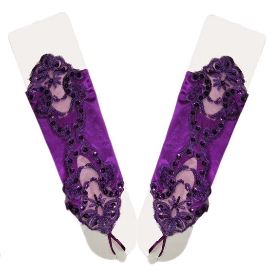 Maniche senza dita - Maniche a punta di seta - Decorate con paillet - Maniche eleganti per donne - Maniche da festa - 30 cm di lunghezza