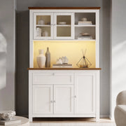 Credenza alta con ante scorrevoli e LED, ripiani regolabili, MDF bianco, per cucina e soggiorno, 104 × 40 × 180 cm