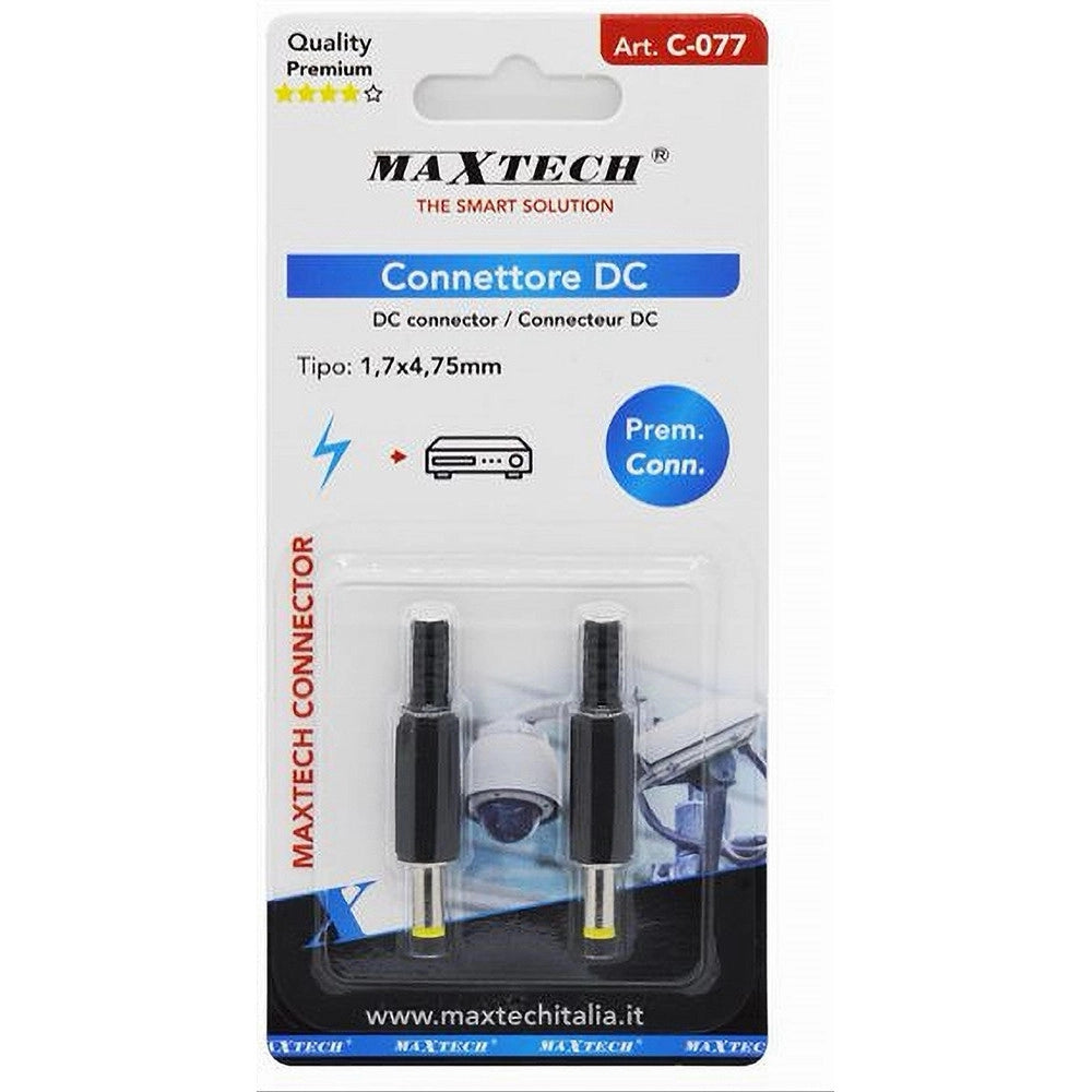 Trade Shop - Set 2 Pz Connettore Spina Maschio Dc 1,7x4,75 Mm Adattatore Alimentazione C-077 -