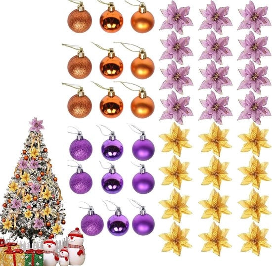 Pacco di 48 decorazioni per albero di Natale con glitter - Sferette di plastica per decorazioni di Natale - Decorazioni per l'anno nuovo