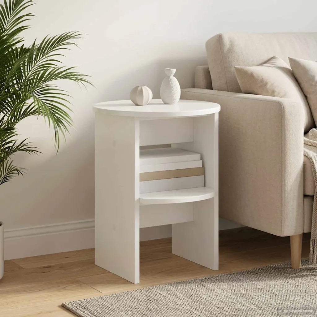Mobile laterale Bianco Lucido Ø40 x 50 cm Legno ingegnerizzato