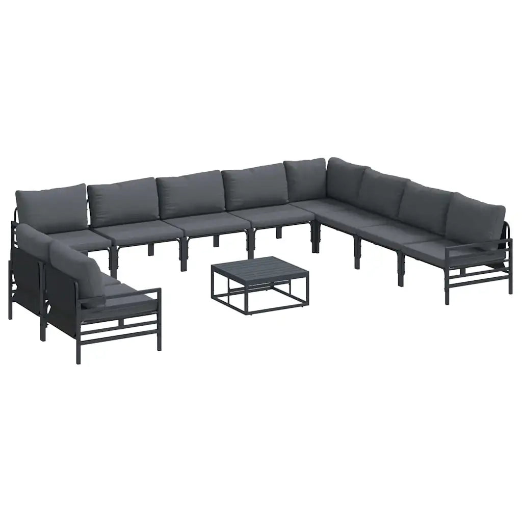 Set Divano da Giardino con cuscino 11 pcs Nero Acciaio 3379005