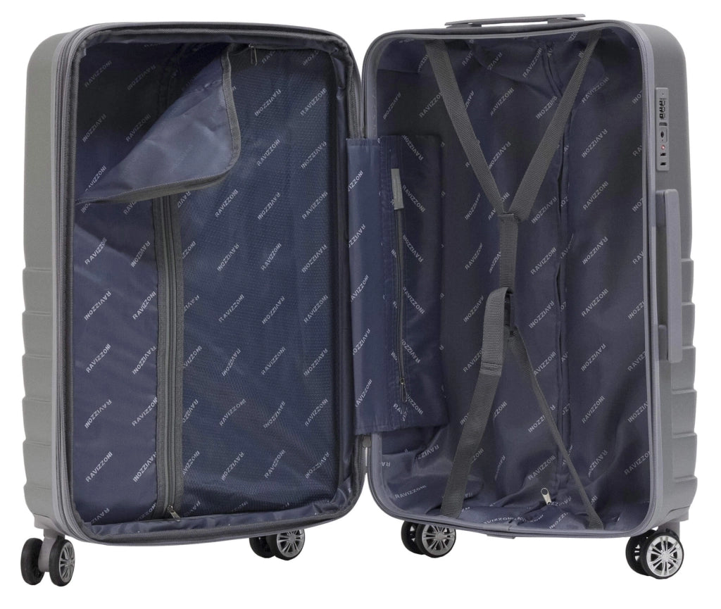 Trolley Valigia Media Rigida in ABS 4 Ruote TSA Ravizzoni Titanio Silver