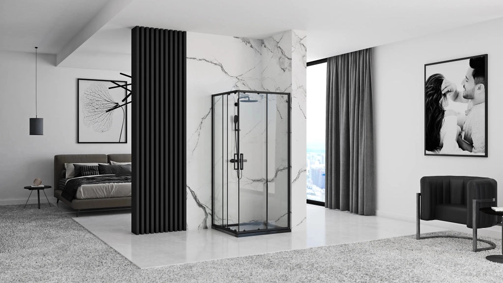 Cabina Doccia Rea Punto Black 90x90 con piatto doccia Savoy black
