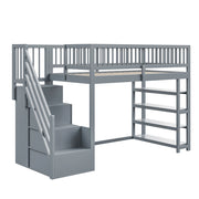 Letto a soppalco 90×200 cm con armadio; scaffali e scala di sicurezza; senza materasso; legno massello; grigio