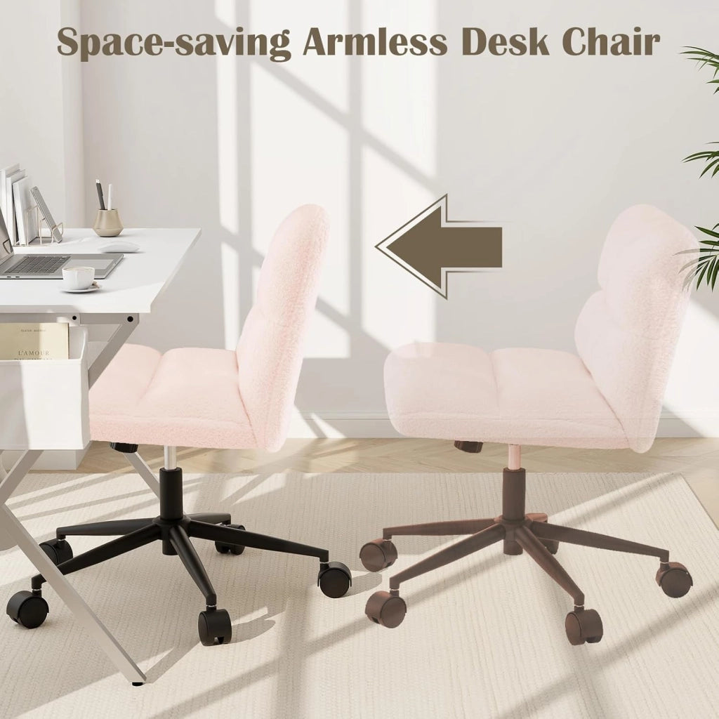 Sedia da ufficio con altezza regolabile, con 5 ruote, 73 x 69 x 79-87 cm, sedia girevole con gambe incrociate e seduta imbottita, sedia senza braccioli, per soggiorno, studio (rosa)