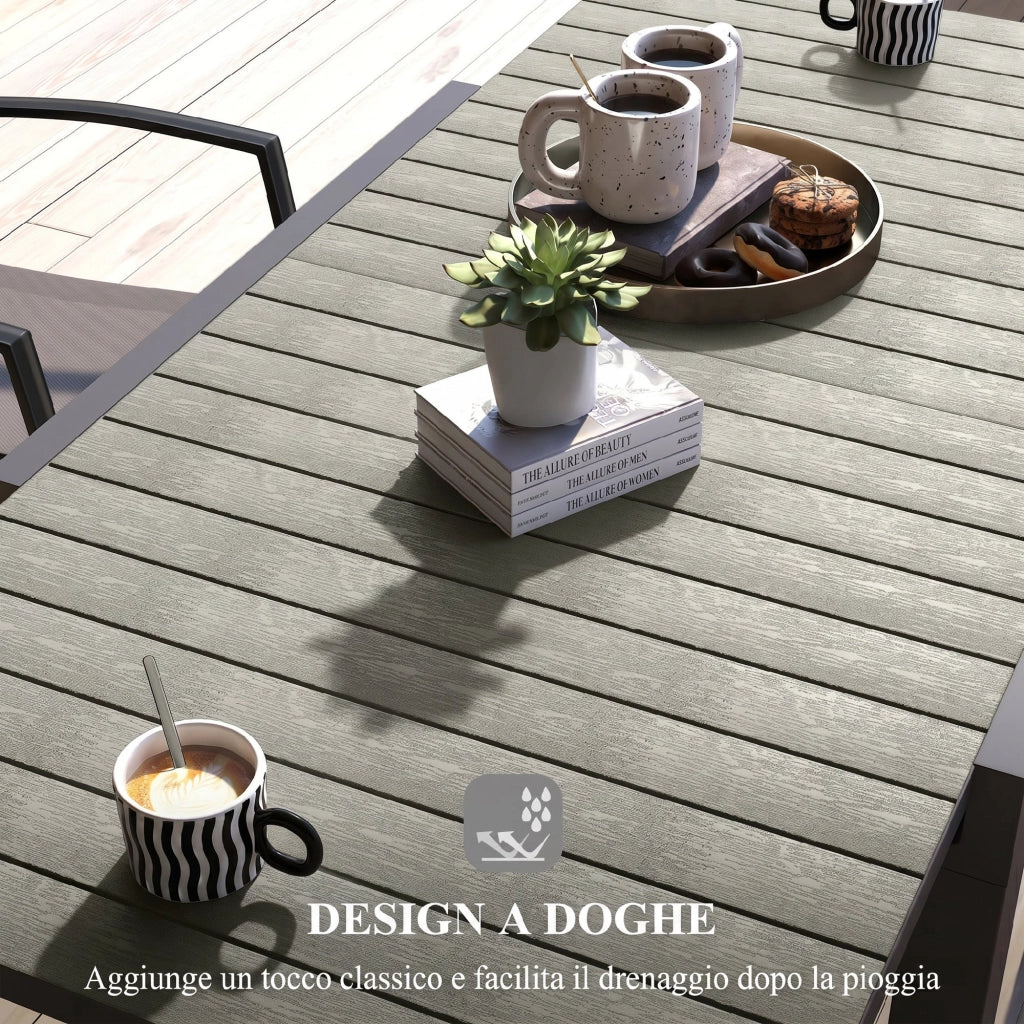 Tavolo da Giardino Allungabile per 4-6 Persone con Piano a Doghe, in Alluminio, 81/162x80x75 cm, Grigio