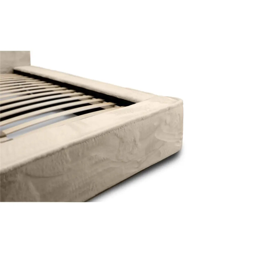 Letto contenitore ORLANE – Velluto beige duna – 160x200 cm – Rete sollevabile – Design di alta gamma