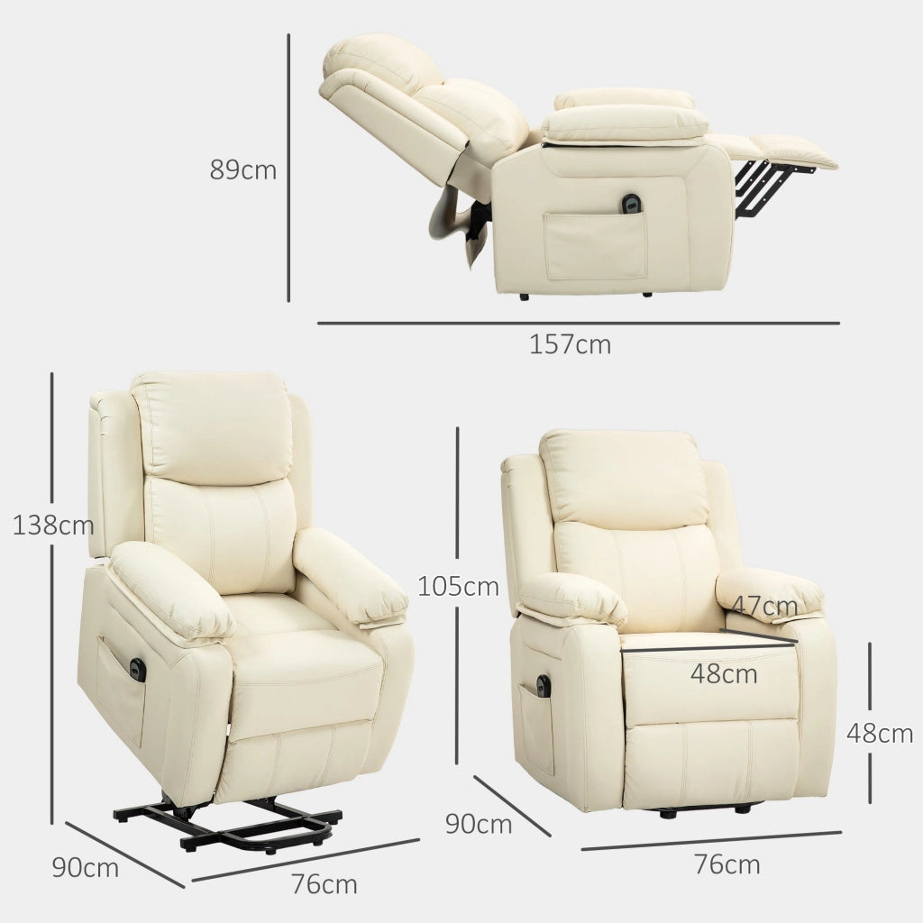 Poltrona Alzapersona Reclinabile a 160° con Poggiapiedi e Telecomando 76x90x105 cm Crema