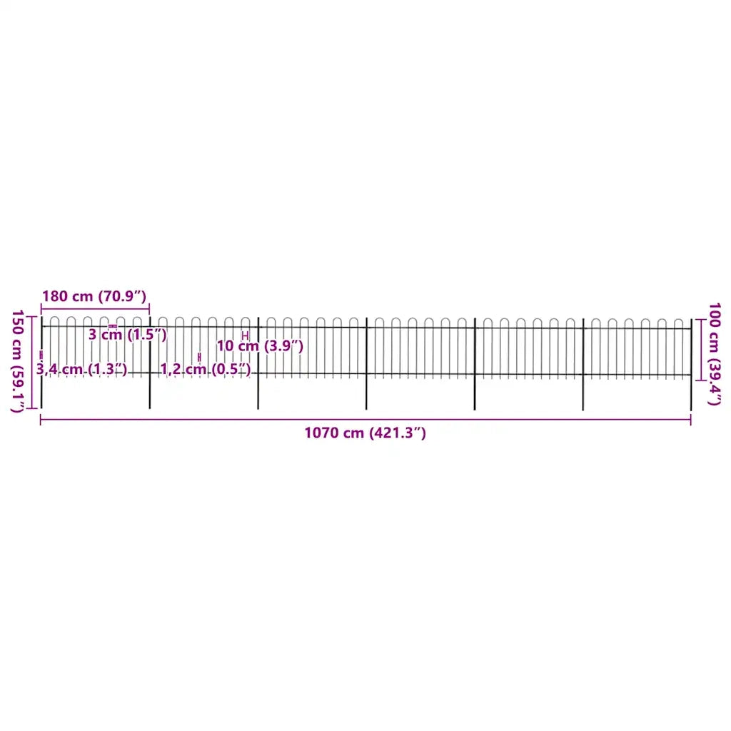 Recinzione da Giardino con Parte Superiore ad Anello in Acciaio 1070x100 cm Nero 277661
