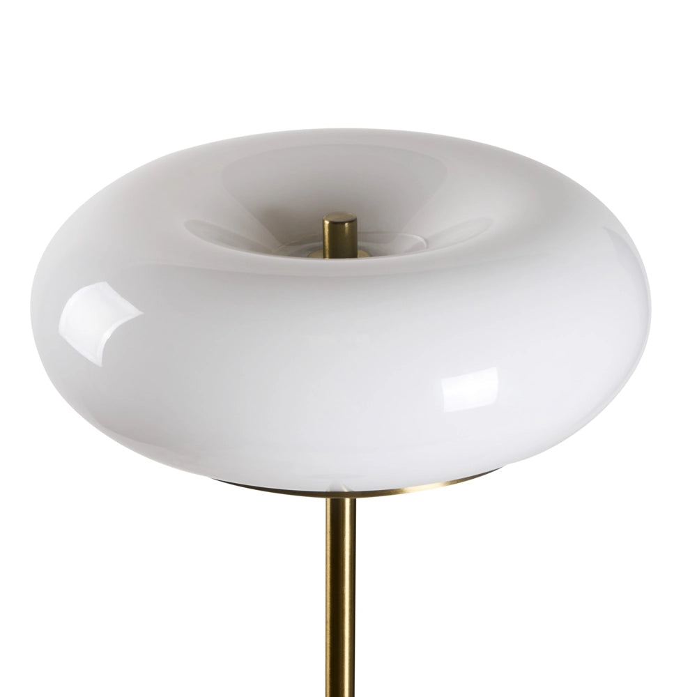 Lampada da terra a LED con paralume ovale in vetro bianco e base in metallo con dimmer, stile retrò