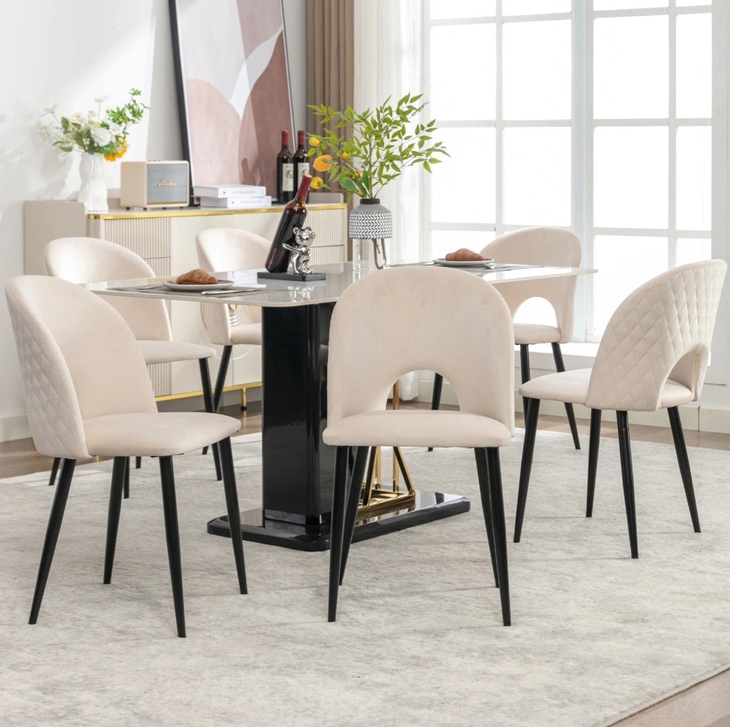 Set di 2 sedie da pranzo imbottite in velluto beige con gambe regolabili
