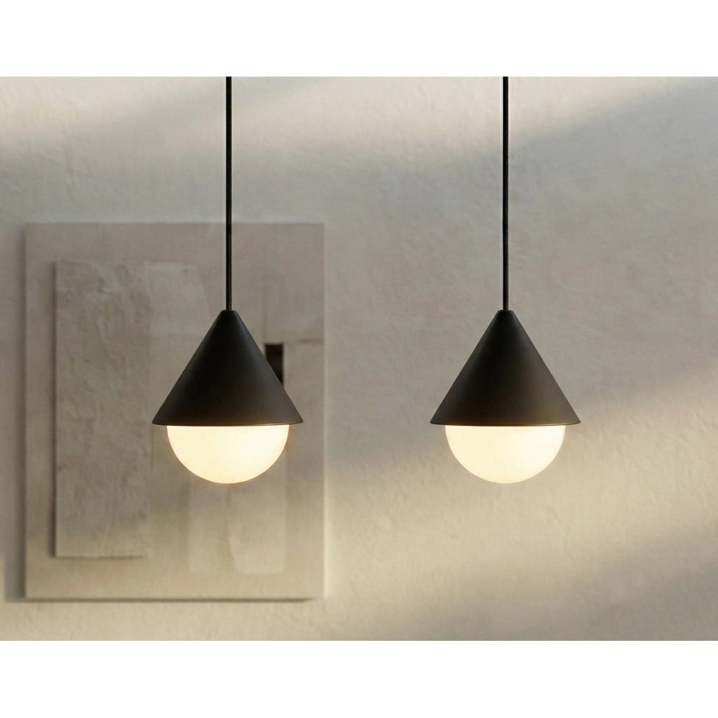 Lampada a sospensione Giro in acciaio nero e vetro